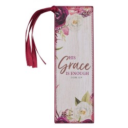 1220000134287 His Grace Is Enough Faux Leather Bookmark In Pink Plums 2 Corinthians 12:9