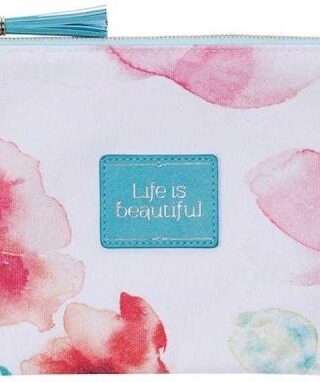 1230000109147 Life Is Beautiful Canvas Zippered Pouch